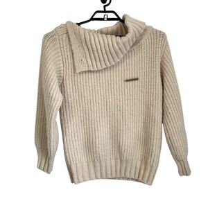 Aelfric Eden Womens Acrylic Blend Ribbed Sweater XS Cream Cowl Neck Long Sleeve
